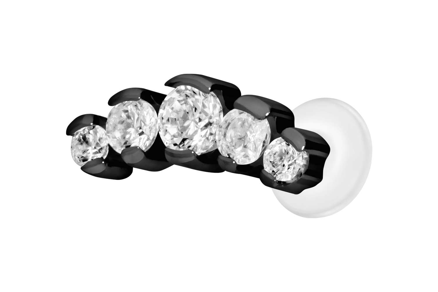 PTFE Labret Piercing mit Innengewinde + Titan-Aufsatz 5 EINGEFASSTE KRISTALLE